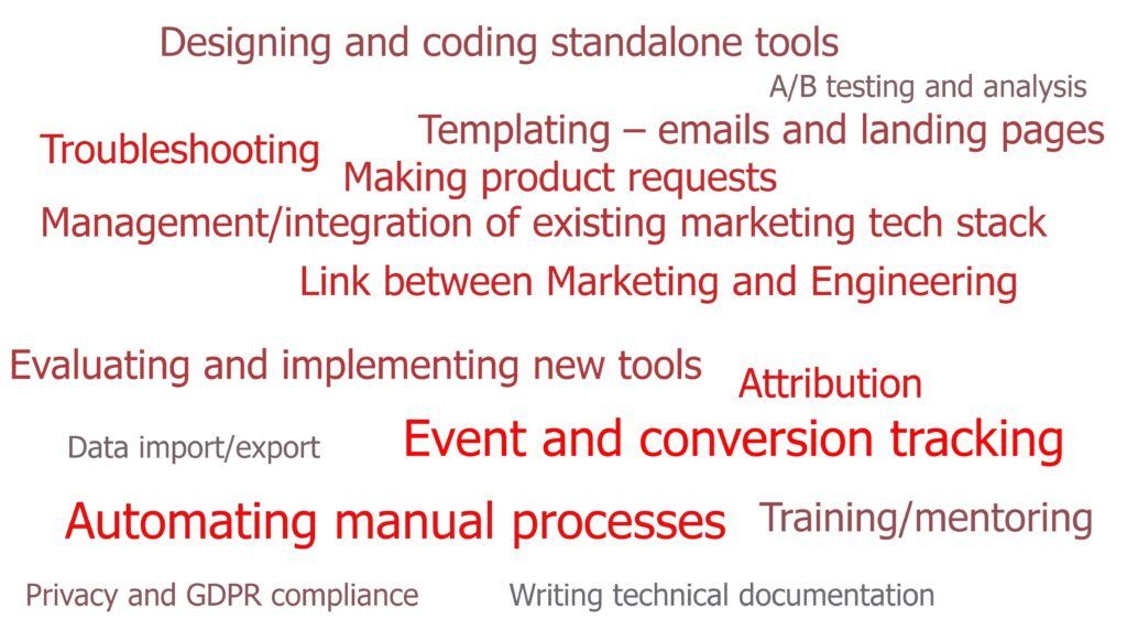 Typical martech specialist tasks