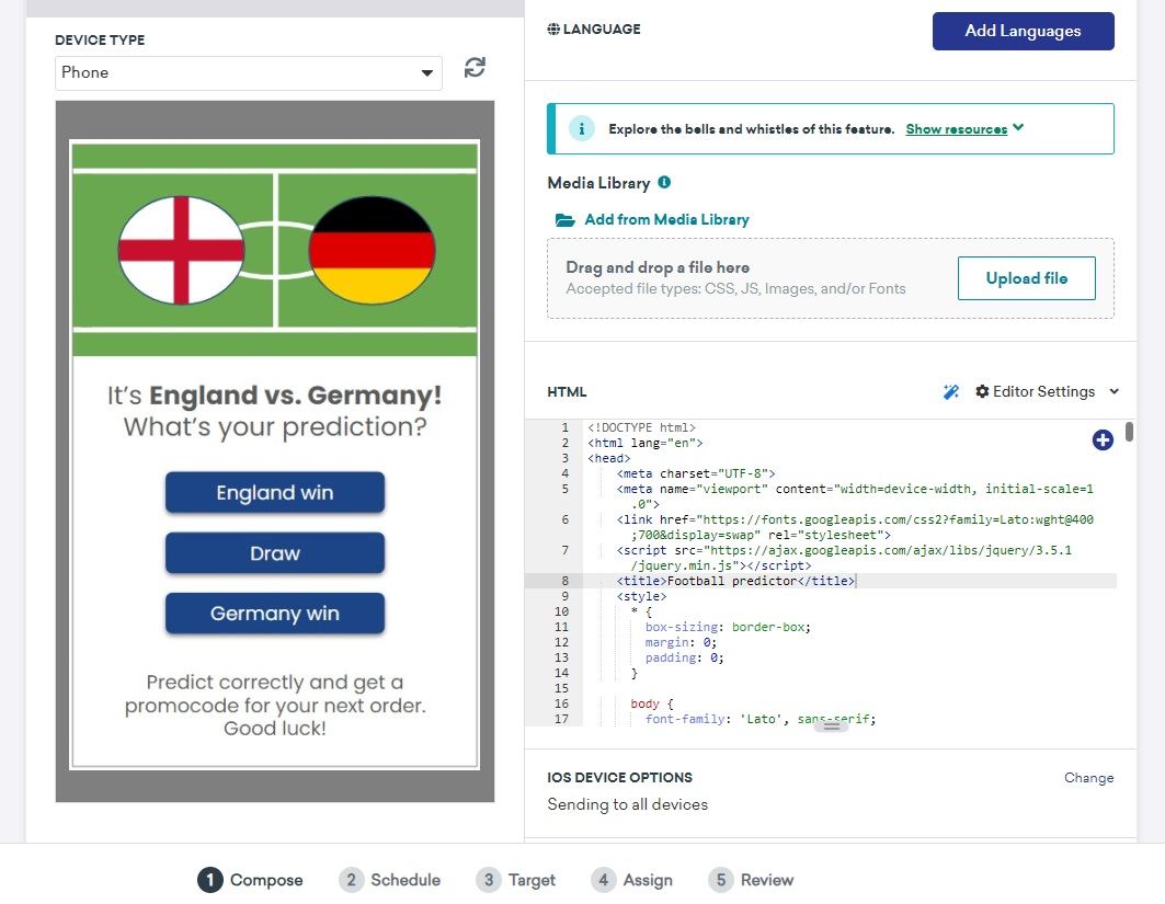 braze in-app message view in dashboard